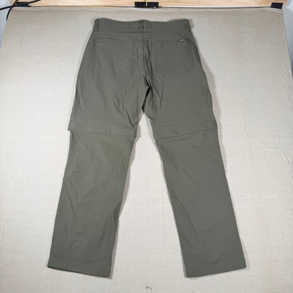 Eddie Bauer Pants Mens 34x30 Green Convertible Tech Zip-Off Hiking Nylon Stretch